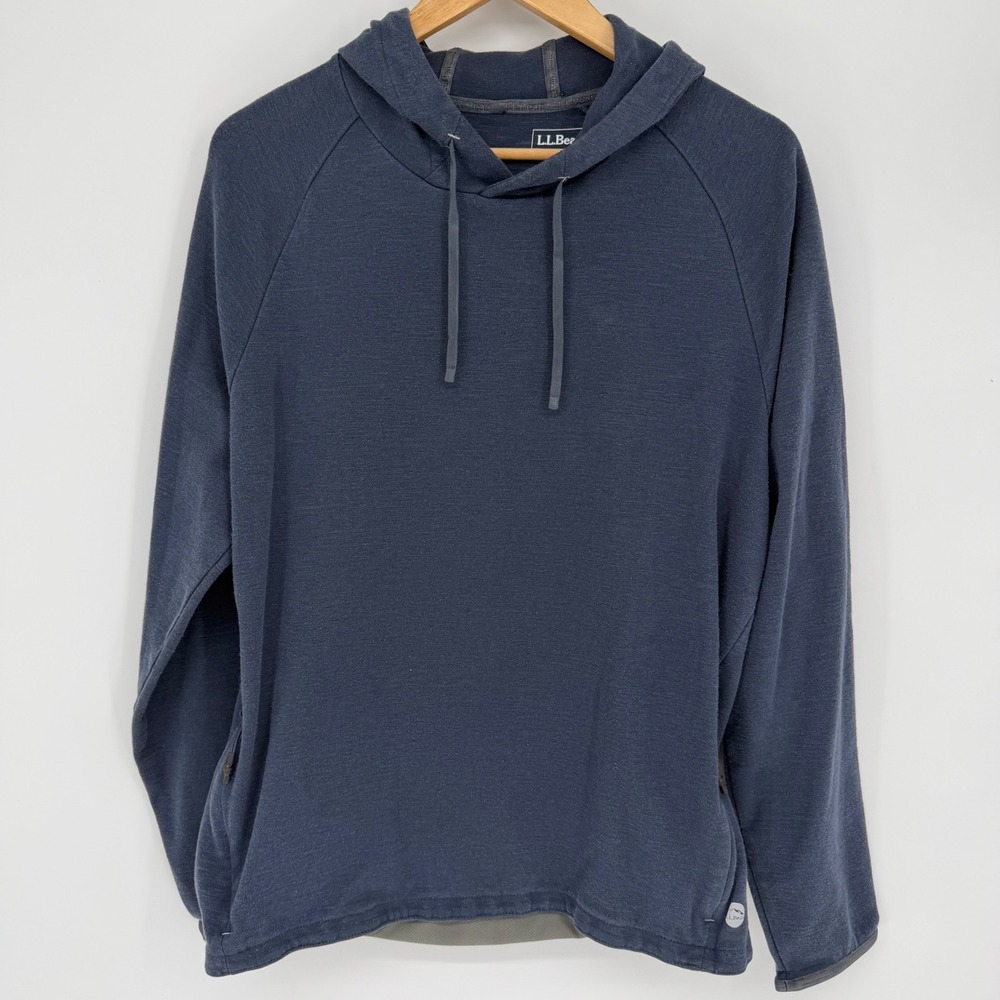 LL Bean Mens Pullover Hoodie Navy Blue Fitted Outdoor Layering Chore